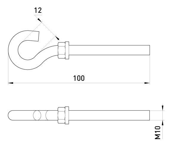 Анкерний гак e.anchor.hook.pro.M10.12.100, М10, 12х100мм E.NEXT (p037010) p037010 фото