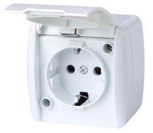 Розетка одинарна e.aqua.1231.gr з з/к, для зовнішнього монтажу, IP54, кришка біла E.NEXT (s035056) s035056 фото
