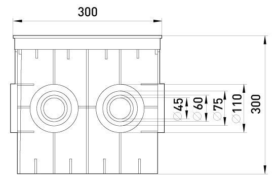 Колодязь кабельний пластиковий e.manhole.300.300.300.6.cover, 300х300х300мм, 6 виходів під трубу, з кришкою E.NEXT (CP303032) CP303032 фото