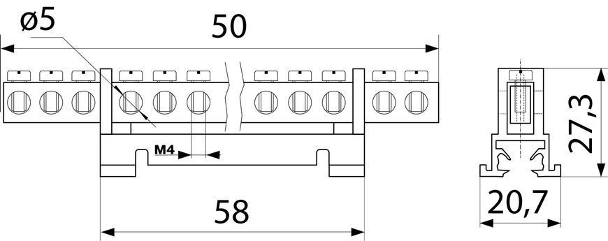 BC-508 6х9 8 отв. Нульова шина з ізолятором на Din-рейку АСКО-УКРЕМ (A0150120033) A0150120033 фото