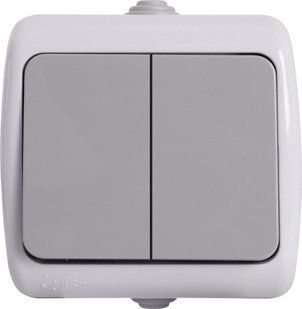 Вимикач двохклавішний e.aqua.1112.grg для зовнішнього монтажу, IP44, сірий E.NEXT (s035062) s035062 фото