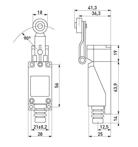Вимикач кінцевий e.limitswitch.01 важіль з роликом E.NEXT (s0070005) s0070005 фото