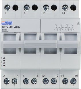 Ручний перемикач вводу (І-0-ІІ) RPV 4P 40A АСКО-УКРЕМ (A0010220012) A0010220012 фото