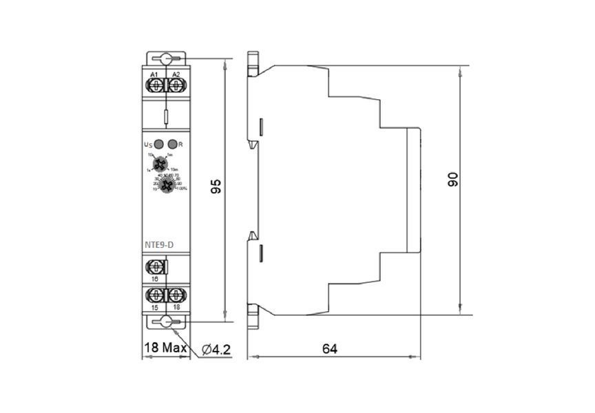 Реле часу затримки вимкнення без джерела живлення NTE9-D AC/DC 12-240V АСКО-УКРЕМ(A0010240009) A0010240009 фото