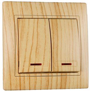 Вимикач двоклавішний Lezard Mira з підсвічуванням дуб світлий (701-5252-112) 701-5252-112_lezard фото
