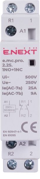 Модульний контактор e.mc.pro.2.25.1NO+1NC, 2р, 25А, 1NO+1NC, 220В E.NEXT (p005220) p005220 фото