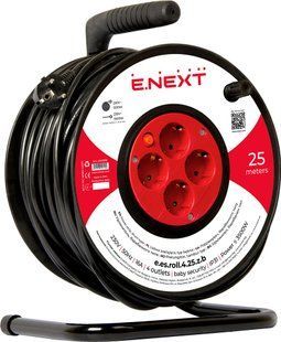 Подовжувач e.es.roll.4.25.z.b. барабанного типу, на котушці , з з/к, 25м, baby protect, провід 3х1,5кв.мм E.NEXT (s042096) s042096 фото