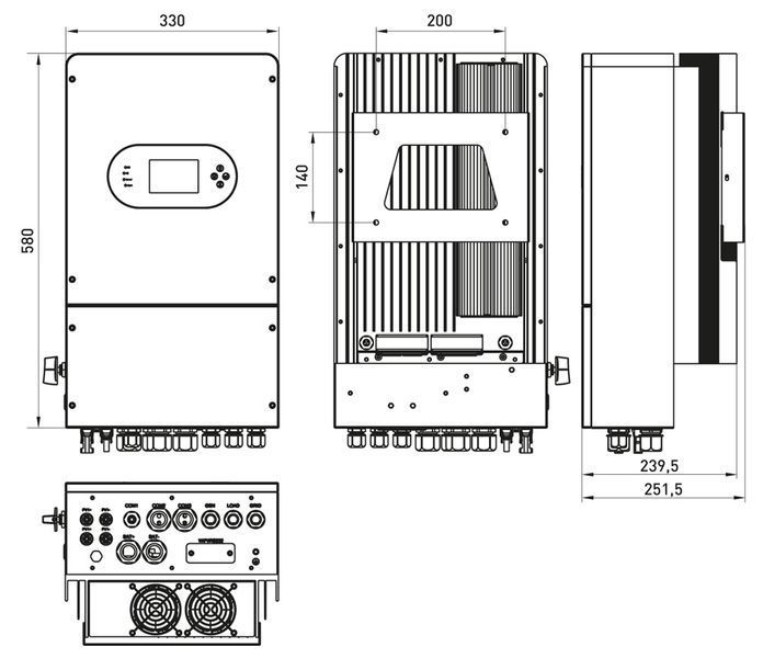 Інвертор гібридний однофазний e.inv.h1.industrial.48.6000 48/230В, 6000Вт E.NEXT (i096001) i096001 фото