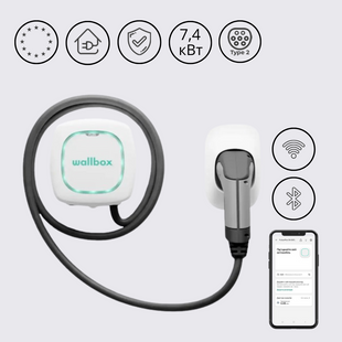 Зарядна станція Pulsar Plus Wallbox 32А 230В 7,4 кВт чорна з роз'ємом Тype 2 з кабелем 5м PLP1-0-2-2-9-002 PLP1-0-2-2-9-002 фото