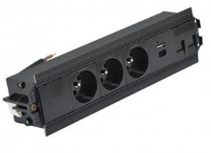 Врізний розетковий блок Simon485: 3x250В тип F, зарядний пристрій 2xUSB тип A+C, 2xRJ45 тип Keystone, кабель; чорний 48530F30BK00000-44 фото