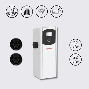 Настінна зарядна станція для електромобілів біла Ingerev Fusion Wall 400В 44кВт (22+22) з розеткою Тype 2 + розеткою Type 2 Ingeteam FW3MW‐S2S2 FW3MW‐S2C2‐DD фото