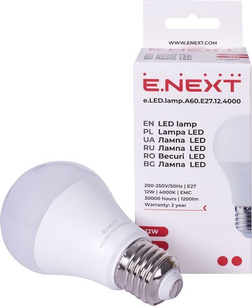 Лампа світлодіодна e.LED.lamp.A60.E27.12.4000, 12Вт, 4000К E.NEXT (l0650604) l0650604 фото