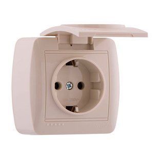 Розетка із заземленням, з кришкою Lezard Demet, кремовий 711-0300-123 фото