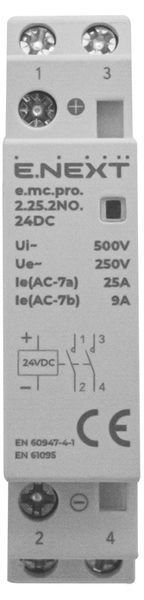 Модульний контактор e.mc.pro.2.25.2NO.24DC, 2р, 25А, 2NO, 24В E.NEXT (p005301) p005301 фото