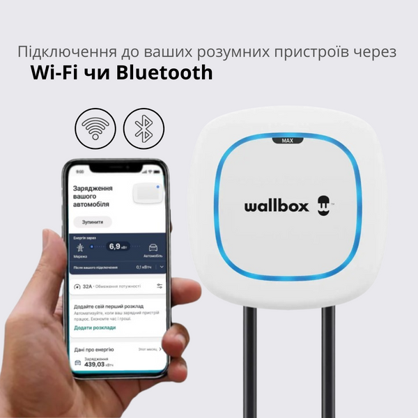 Зарядна станція Pulsar Max Wallbox 32А 3Ф 400В 22 кВт біла з роз'ємом Тype 2 з кабелем 5м PLP4-0-2-4-9-001 PLP4-0-2-4-9-001 фото