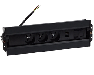 Врізний розетковий блок Simon486: 3x250В тип F, зарядний пристрій 2xUSB тип A+C, 2xRJ45 тип Keystone, кабель; чорний 48630F30BK00000-44 фото