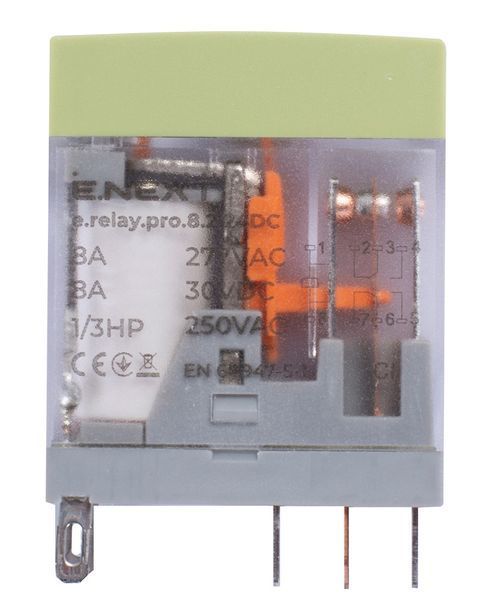 Реле проміжне e.relay.pro.8.2.24DC, 8А, 2 групи контактів, котушка 24В DC E.NEXT (p091004) p091004 фото