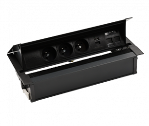 Врізний розетковий блок Simon487: 3x250В тип F, зарядний пристрій 2xUSB тип A+C, 2xRJ45 тип Keystone, кабель; чорний 48730F30BK00000-44 фото